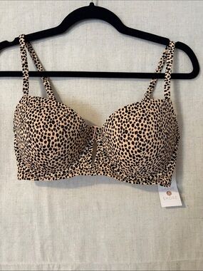 Dotted Animal Print Underwire Bikini top in Beige and Black